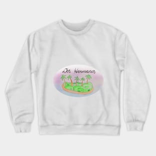 Dos Hermanos watercolor Island travel, beach, sea and palm trees. Holidays and vacation, summer and relaxation Crewneck Sweatshirt